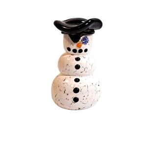 Art Glass Hand Blown Fused Pirate Buccaneer Snowman White Black 4.5 Inches Tall